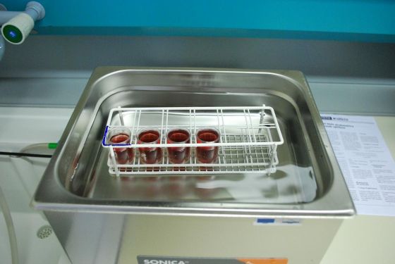 campioni di vino frizzante pronti per la degasificazione con gli ultrasuoni